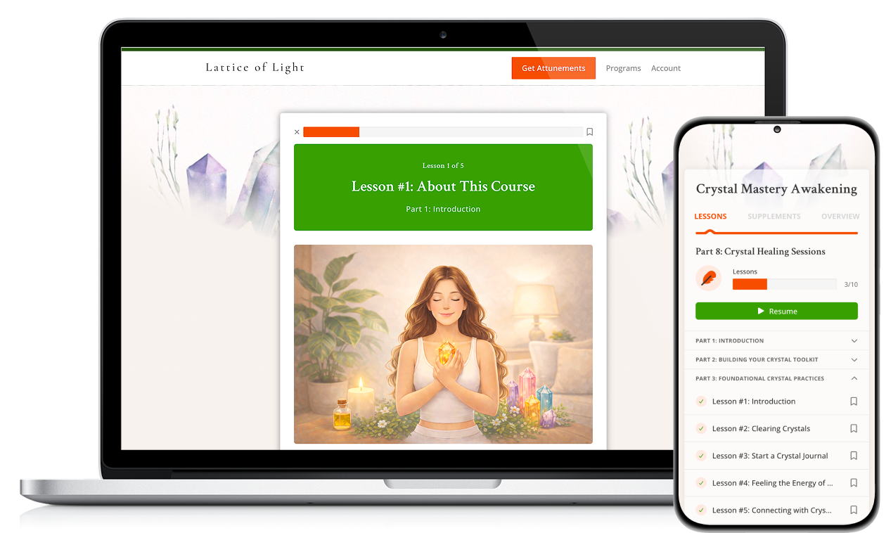 Crystal Mastery Awakening on laptop and phone